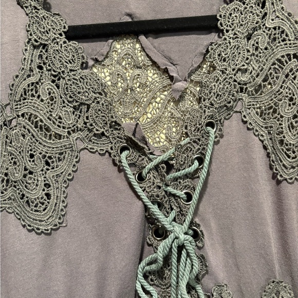 Pol Gray Lace-Up Crochet Boho Blouse NWT Size M - Picture 7 of 11